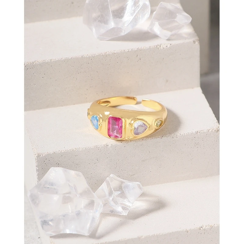 S'STEEL 925 Sterling Silver Rainbow Zircon Resizable Rings For Women Ringe Best Sellers 2023 Products Accessories Fine Jewelry