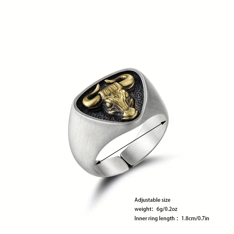 1pc Retro Bull Head Alloy Ring, a fashionable, trendy, unique, simple, and beautiful accessory. Suitable for everyday parties, a