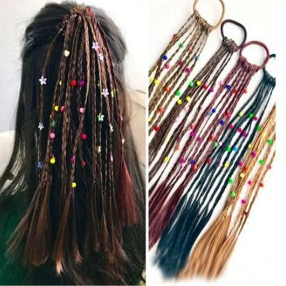 1 PCS New Girls Dirty Braids Colorful Twist Tie Wigs Ponytail Headbands Rubber Bands Princess Headwear Kids Hair Accessories