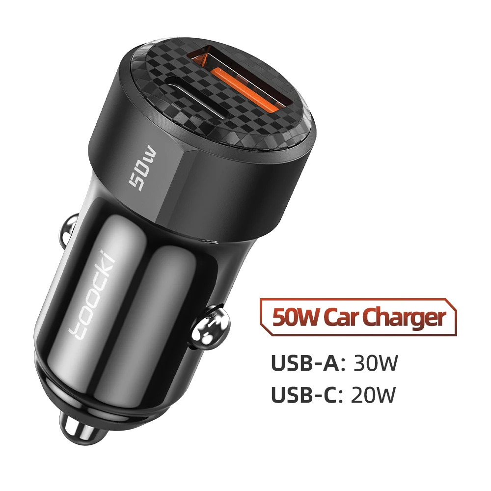 Toocki 50W USB C Autoladegerät Typ C PD20W QC3.0 Autotelefon-Ladegerät Schnellladung für iPhone Samsung Xiaomi Huawei