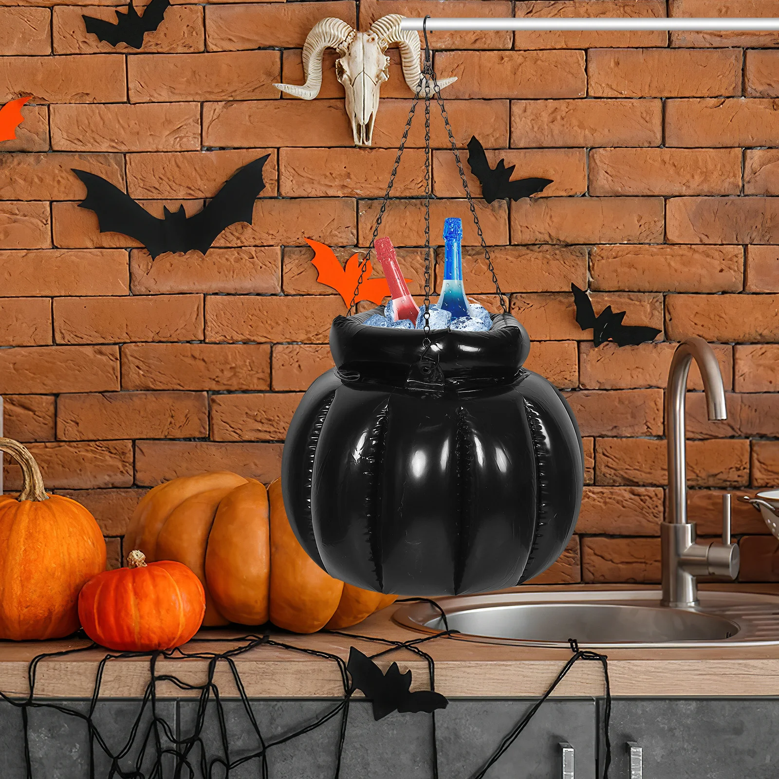 

Halloween Inflatable Cooler Cauldron Pot Shape Party Beer Drinks Bucket Ice Container Creative Portable Cooler for Outdoor Use