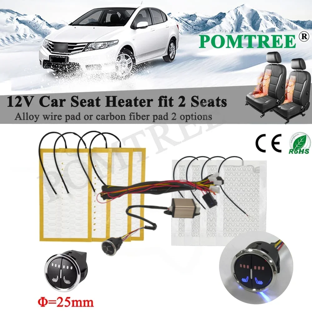 New Build-in Car Seat Heater Kit Fits 2 Seats Universal Alloy Wire/Carbon Fiber Heating Pad Single 3-level Control Switch
