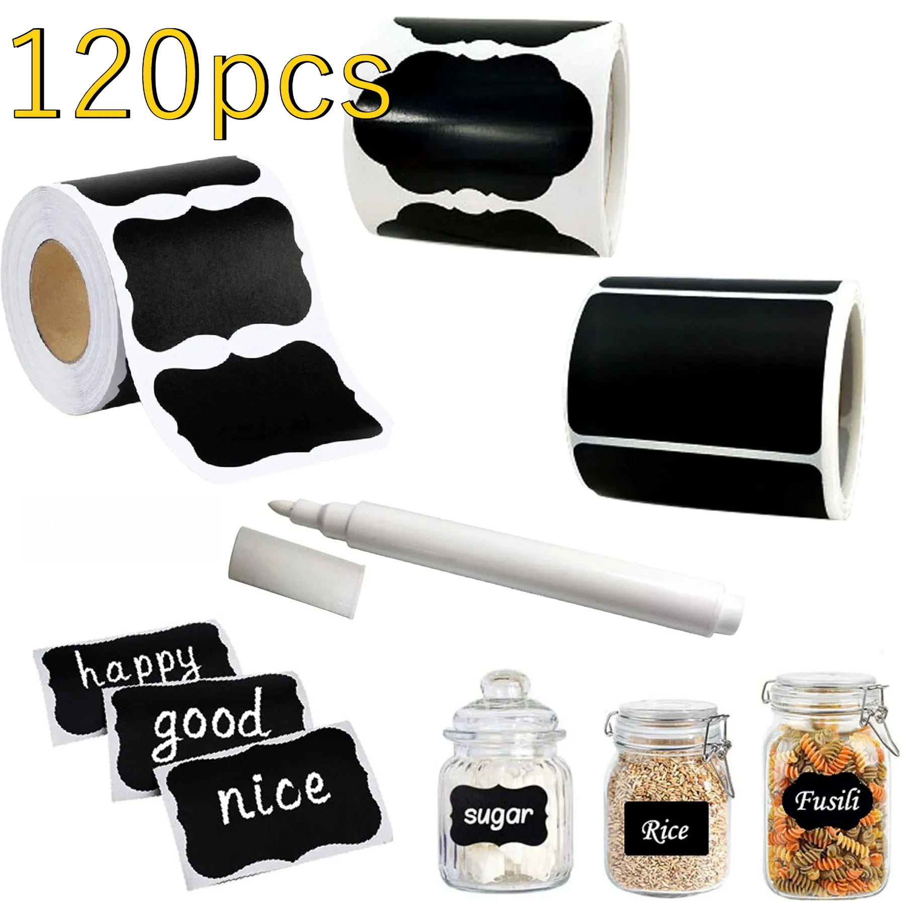 120 Etiquetas Adhesivas Removibles para Especias con Bolígrafo Borrable, Etiquetas Impermeables para Decoración de Cocina, Etiquetas para Frascos y Botellas