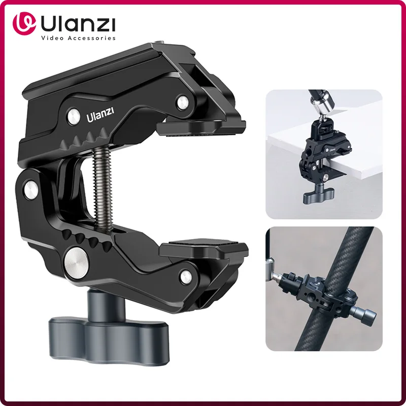 Ulanzi R011a Metal Super Crab Clamp with 1/4'' 3/8'' Hole NATO Rail for DSLR Camera Monitor Video Light Mic Magic Arm