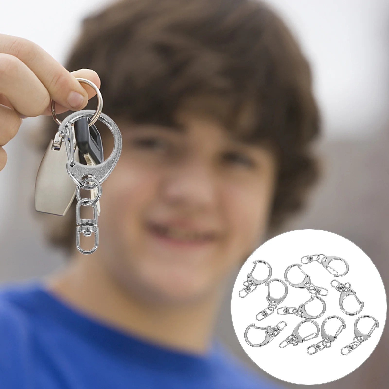

10 Pcs Carabiner Key Chain Hanging Snap Swivel Heavy Duty Hook Stainless Steel Clasps Hardware Metal Small Hooks Silver
