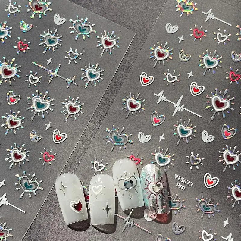 

1 лист, лазерная наклейка для ногтей в форме сердца, 3D самоклеящийся слайдер, аксессуары для ногтей в форме сердца, наклейка для маникюрного салона, украшение для ногтей «сделай сам»