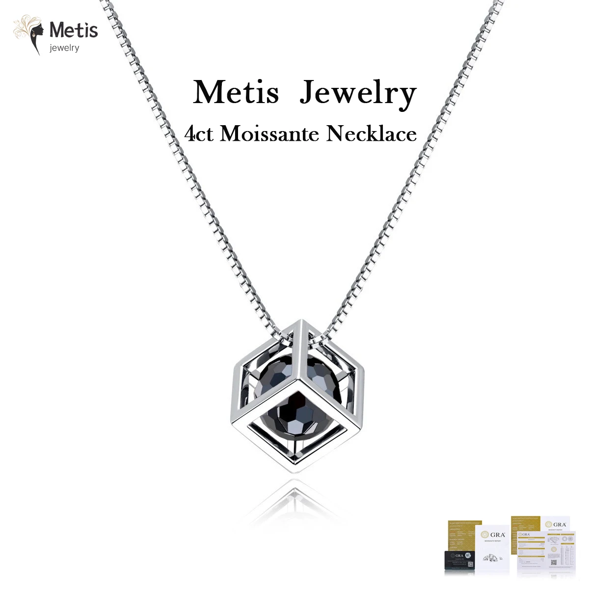 

AnuJewel 8mm 4ct Spherical Cut Black Moissanite Classic Pendant Necklace 925 Sterling Silver Anniversary Jewelry Gift for Women