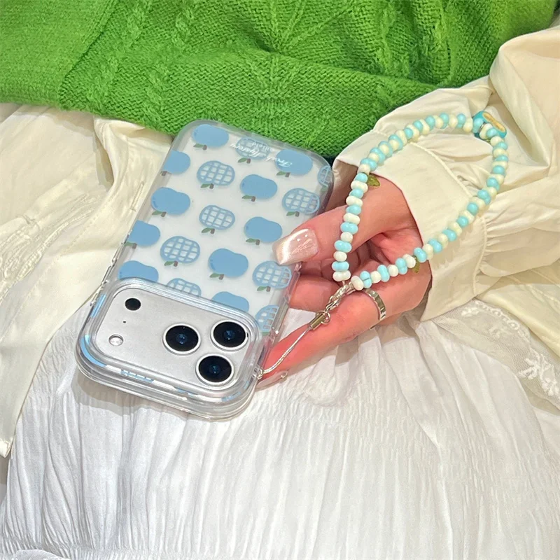 الكورية لطيف ليتل أبل طباعة جراب هاتف آيفون 17 برو 16 15 14 برو ماكس الغطاء الخلفي مع سلسلة موضة للصدمات حالات كابا