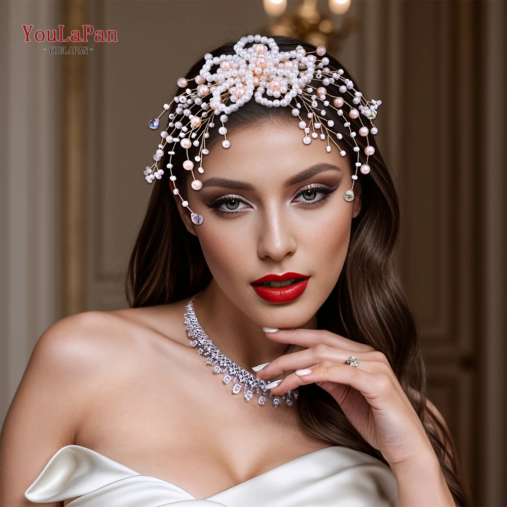 YouLaPan Pink Pearl Gold Color Hair Comb Trends Bridal Headwear Wedding Hair Jewelry Women Bride Party Hair Accessories HP723