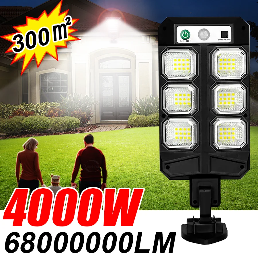 

68000000LM 4000W Яркий уличный солнечный светильник для сада, двора, улицы, настенный светильник с датчиком движения, мощный солнечный светодиодный фонарь