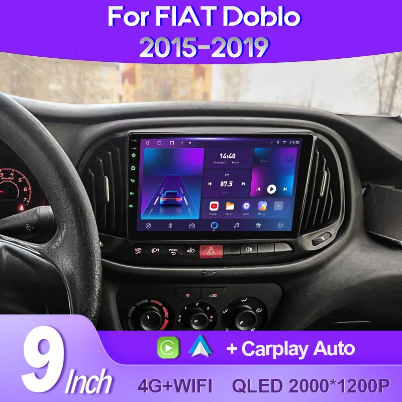 

Автомагнитола QSZN для Fiat Doblo 2015 - 2019 2K QLED Android 13, мультимедийный видеоплеер с GPS, голосовым ии, головное устройство CarPlay, 4G, стерео