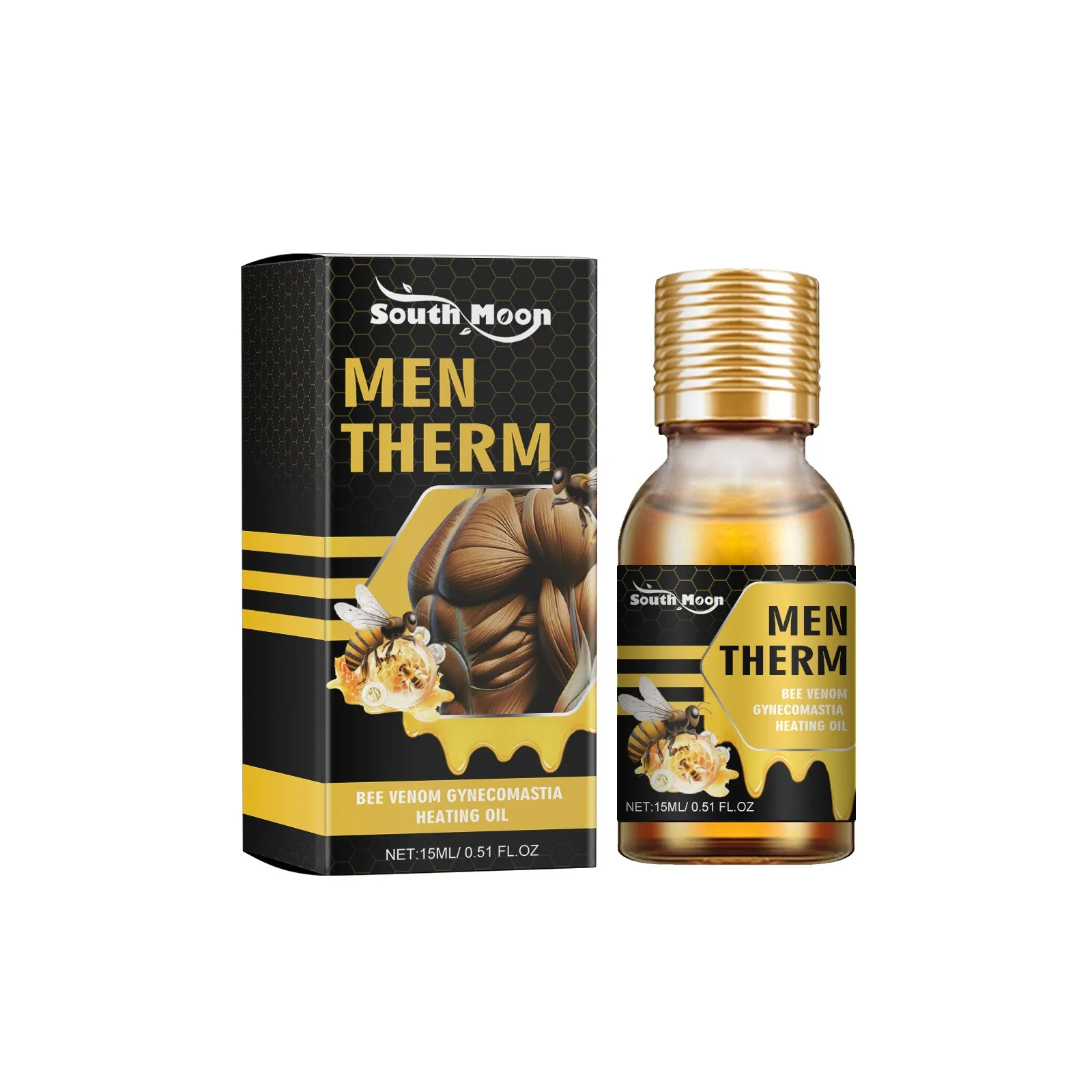 MenTherm Bee Gynecomastia Heating Oil, New Men Bee Oil, Eliminates Excess Breast Tissue, Strengthen Chest Muscles 15ml
