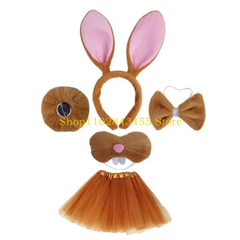 49MC Bunnies Costume Accessories Set Ears Headbands,Bowtie,Tail,Glove,Tutus Skirt Accessories Kit Rabbit Costume for Toddlers