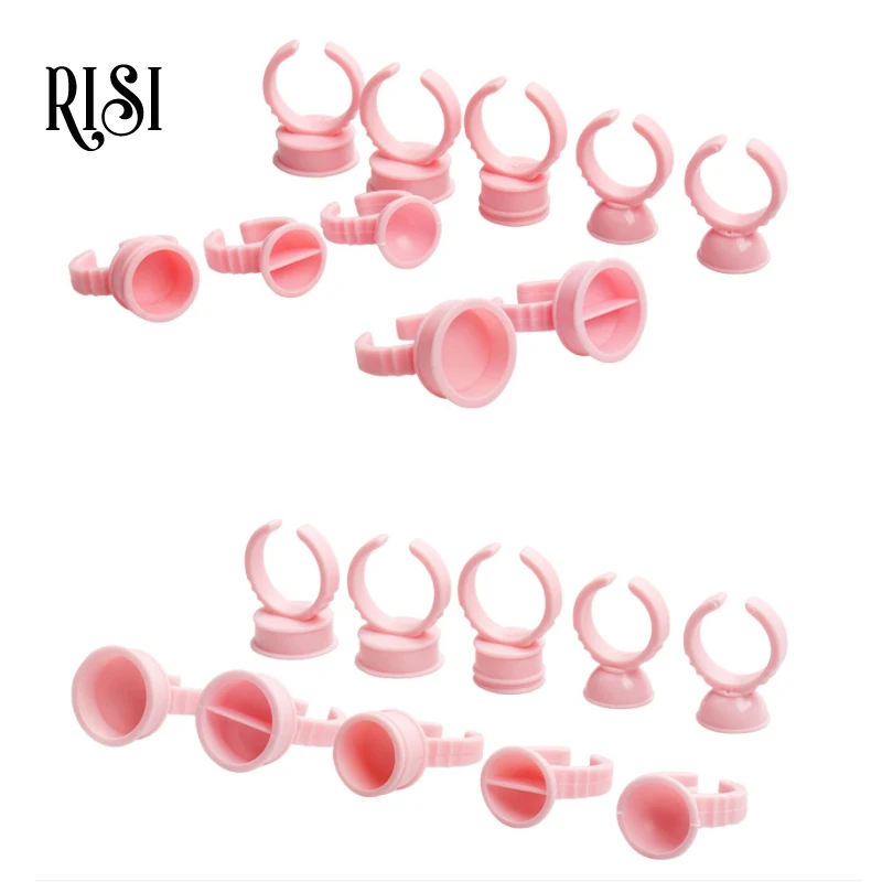 RISI-Ensemble de supports de palette de cils adhésifs roses, porte-colle de poulet, palette d'anneaux pour extension de cils, outils de pigment de tatouage