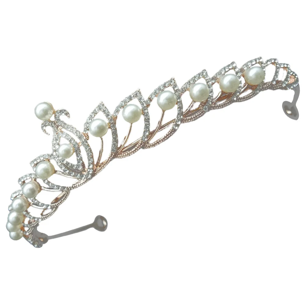 

Bridal Pearl Wedding Crown Rhinestone Alloy Hairband Elegant Bride Headpiece Party Birthday Accessories Wedding Crown for Bride