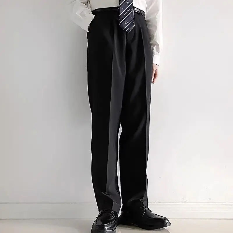 Women High Waist Straight Leg Pants Solid Color Loose Fit Casual Tailored Trousers With Pockets