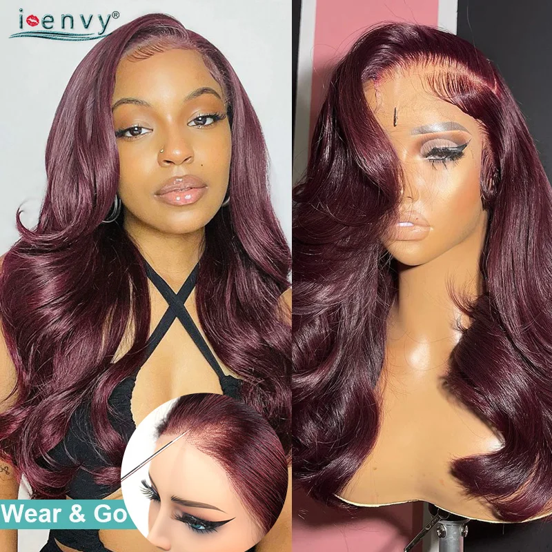 

Wear And Go Glueless Human Hair Wig Burgundy Lace Front Wigs Straight Body Wave Ginger 9X6 Lace Frontal Wig PrePlucked Bye Knots