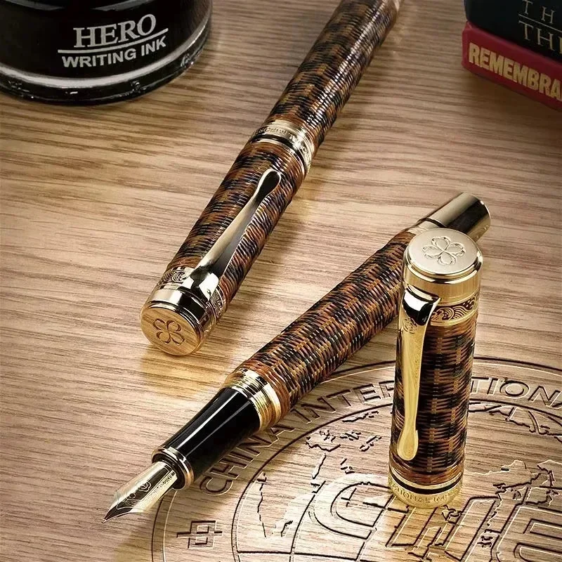 New Hot HERO H671 Bamboo Weaving Fountain Pen 0.5mm Nib Ink Pen Business Office Gift Smooth Writing School Supplies Calligraphy