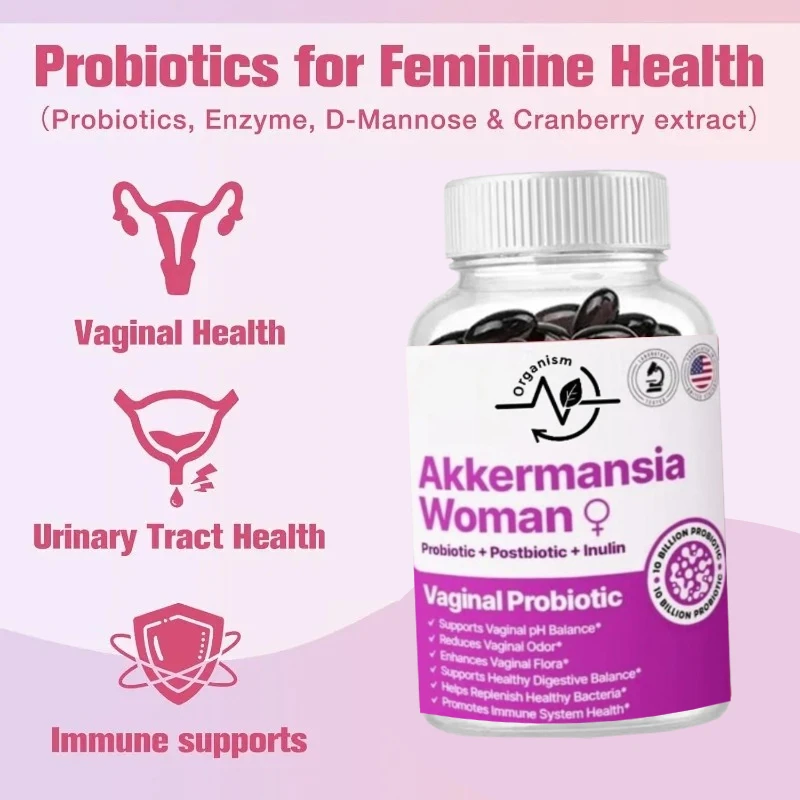 كبسولات Akkermansia البروبيوتيك المهبلي GLP-1 لصحة الأمعاء، مكمل دعم المناعة 10 مليار CFU 60 كبسولة