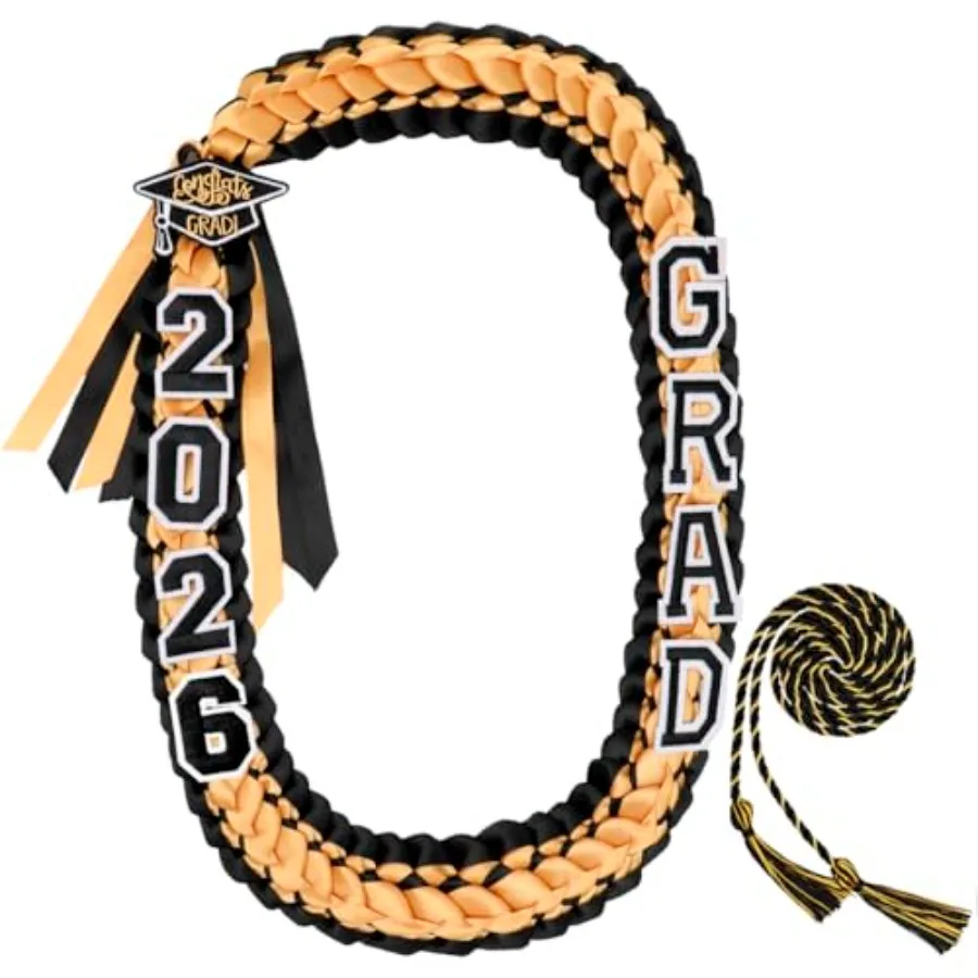 

2026 Graduation Lei Set - Two-Tone Braided Ribbon with Honor Cord, Unisex Graduation Gift for Graduates, Polyester