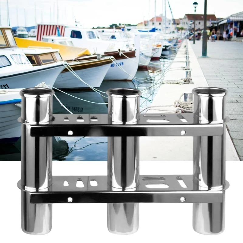 Adjustable 3 Tube Fishing Rod Rack Holder Steel Rod Stand for Boat Marine Use