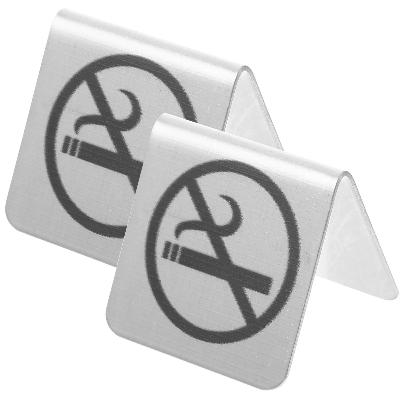 

2Pcs No Smoking Sign Stainless Steel Table Cards Indoor No-smoking Indicator Dinner Shop Premises Office Signs