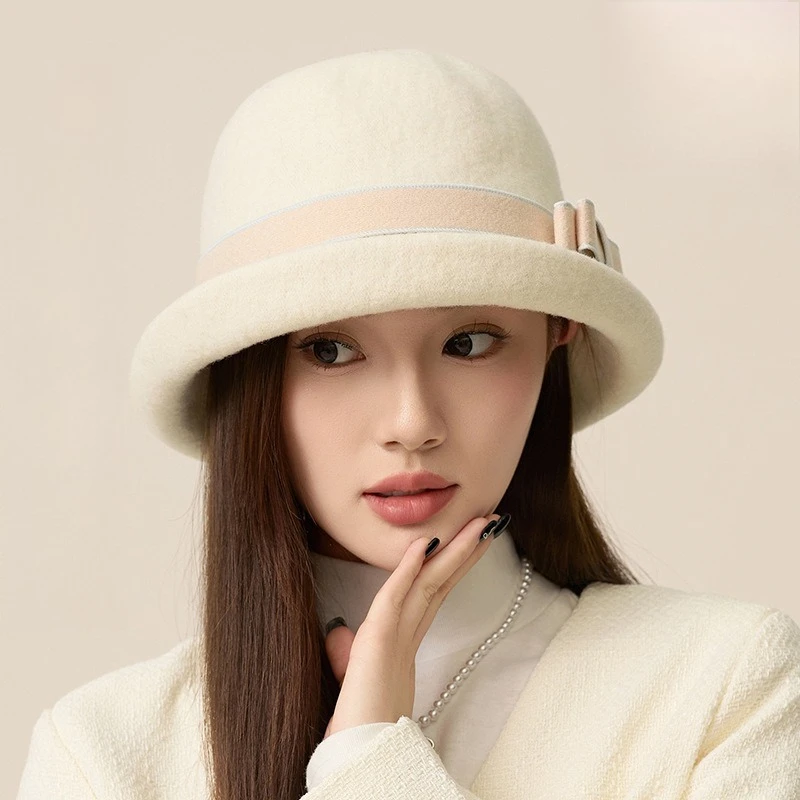 South Korea Dongdaemun High-quality Belt Wool Fisherman Hat Korean Version of Women's High-end Face Small Woolen Basin Hat