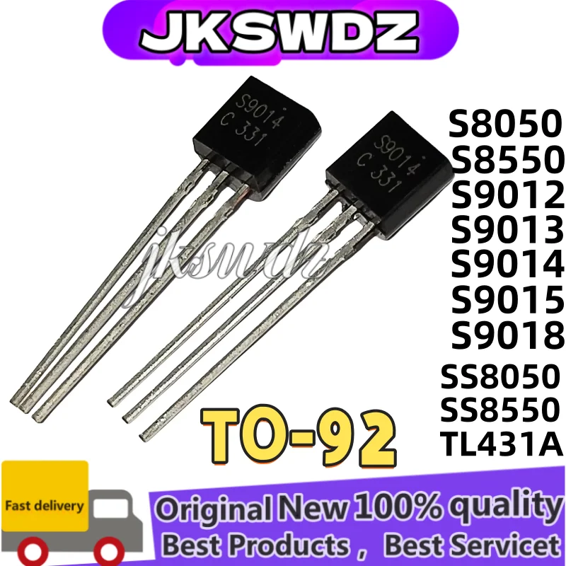 

50PCS Transistors TO-92 S8050 S8550 S9012 S9013 S9014 S9015 S9018 SS8050 SS8550 TL431AJSWDZ
