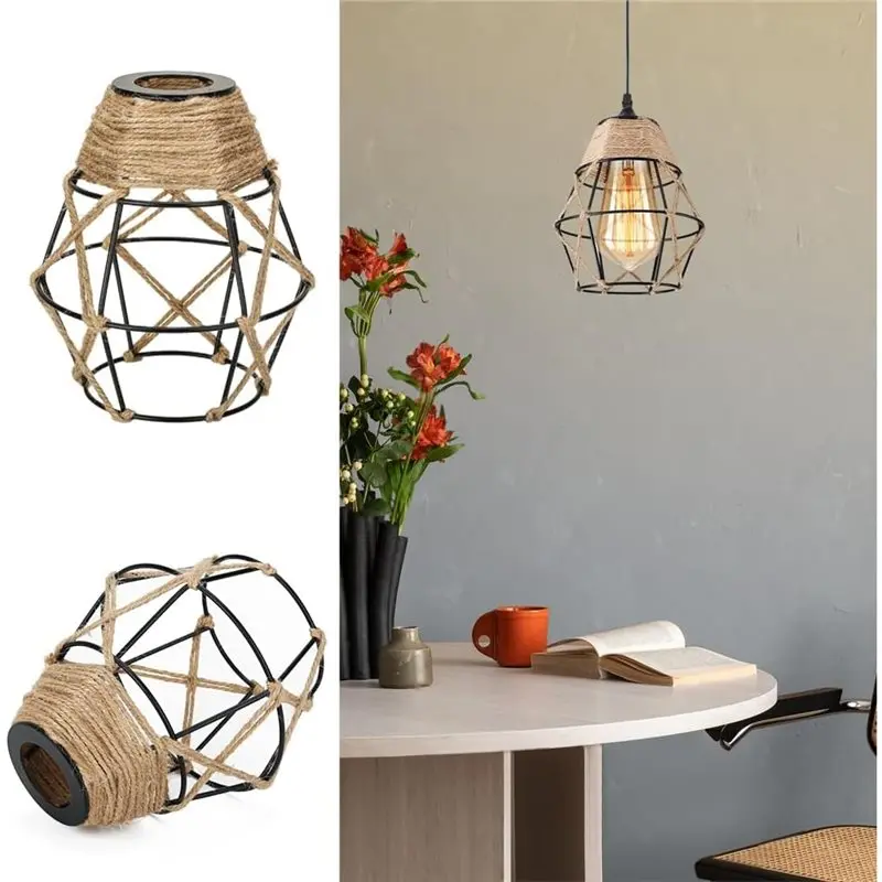 ABJO-قلادة على الطراز الصناعي ظلال إضاءة معلقة ، ظلال مصابيح بوهو صغيرة عتيقة ، ل E27 لثريات شمعدانات جدارية للسقف #5