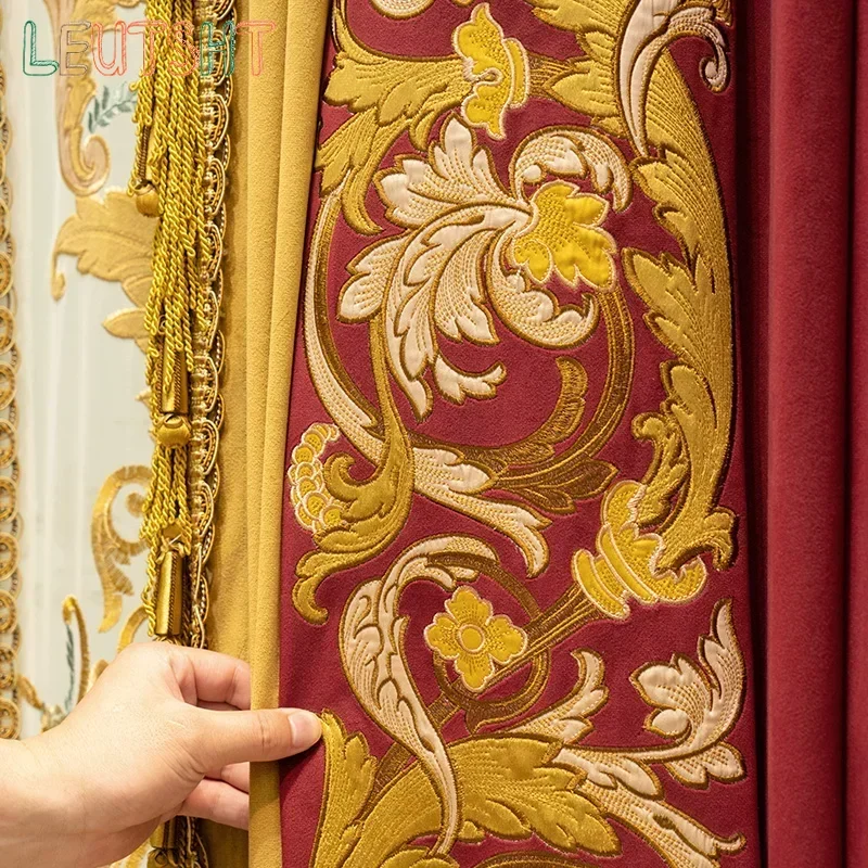 حجم مخصص التطريز الغزل الستائر لغرفة المعيشة غرفة الطعام غرفة نوم عالية التظليل القصر الأوروبي الراقية المخملية ديكور المنزل #4