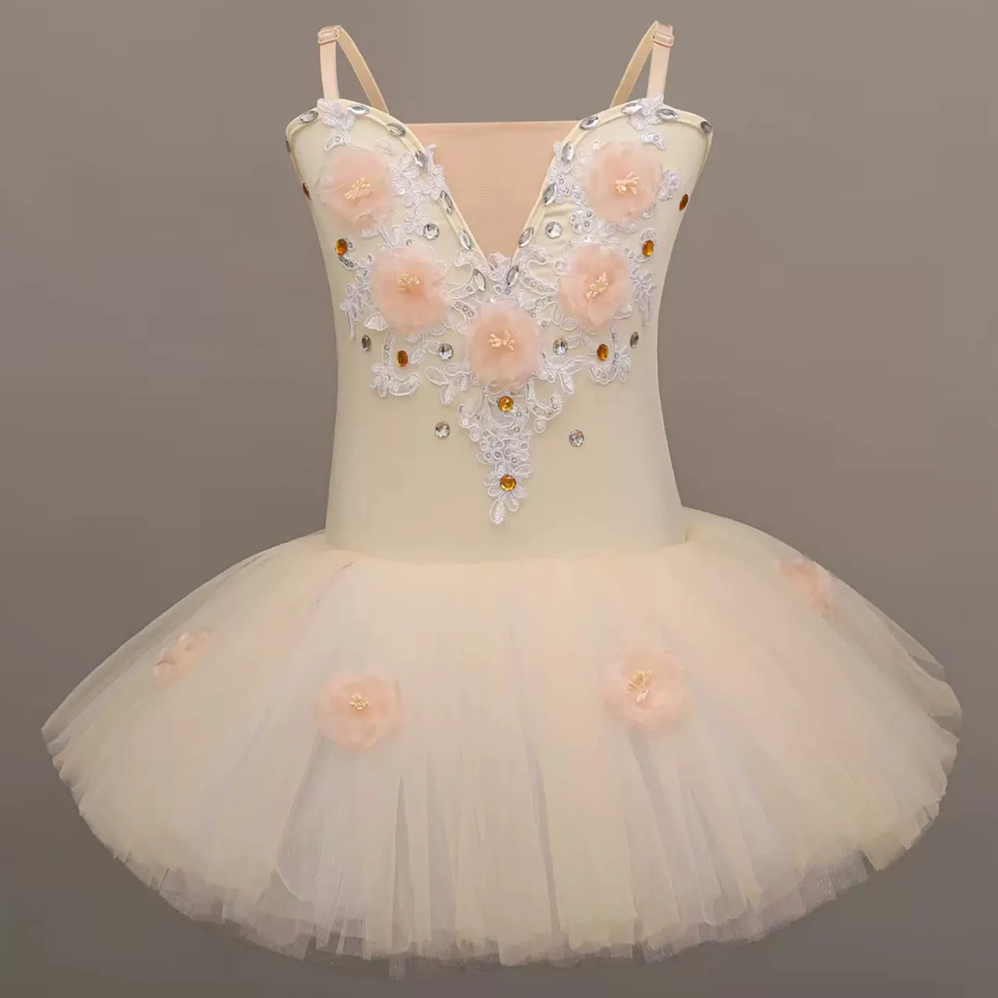 Himmelblau Blumenmuster Strass Ballettkleid - Mädchen Tutu-Kostüm für Bühnenauftritte & Kindertag