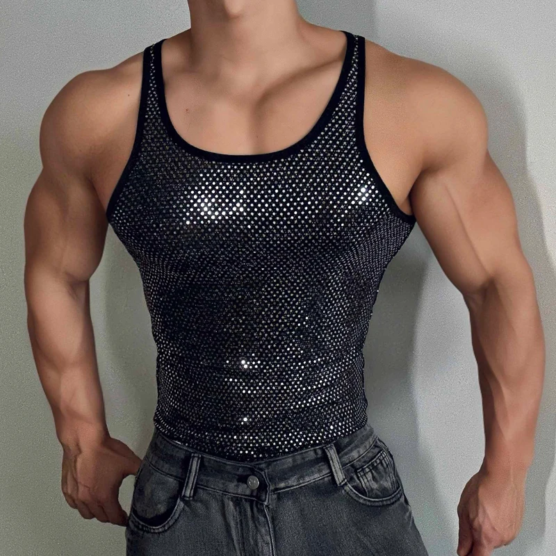 

Мускулистый мужской костюм танцовщицы Gogo, мужской жилет с блестками для джазовых танцев, сексуальные топы для танцев на пилоне, бар, ночной клуб, DS DJ Rave, наряды XS9894