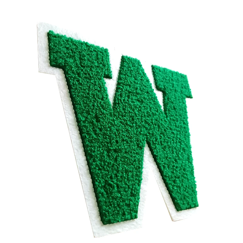 Green Varsity Letters W Chenille English Towel Embroidered Sew On Patch Applique DIY Badge Alphabet Patches For Clothing Bag