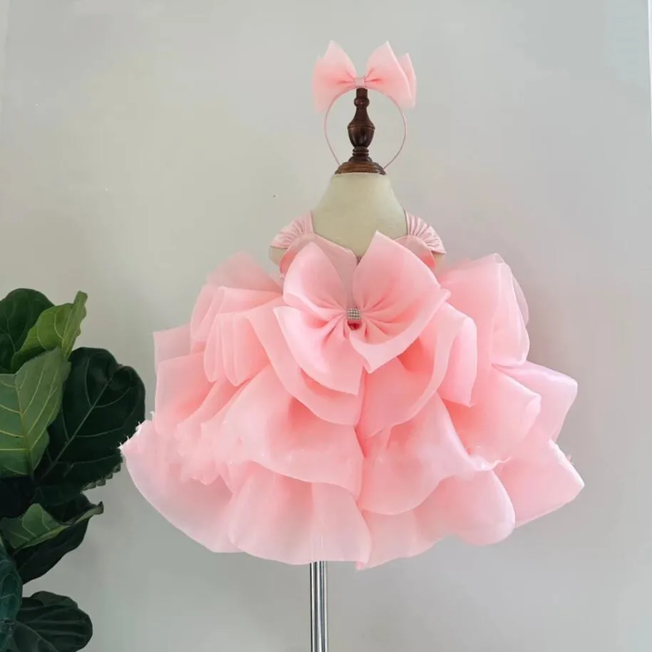 New Arrival Lovely Baby Girl Dress with Bow Infant Tutu Baptism Outfit Kid Birthday Dress Baby Christmas Gift 12M 18M 24M 3T