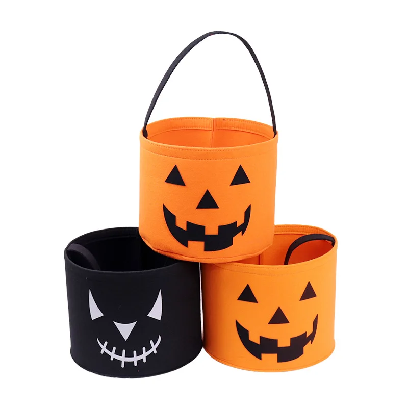 Halloween Felt Storage Bucket Large Capacity Cartoon Tote Bucket Children's Party Easter Candy Storage Bag