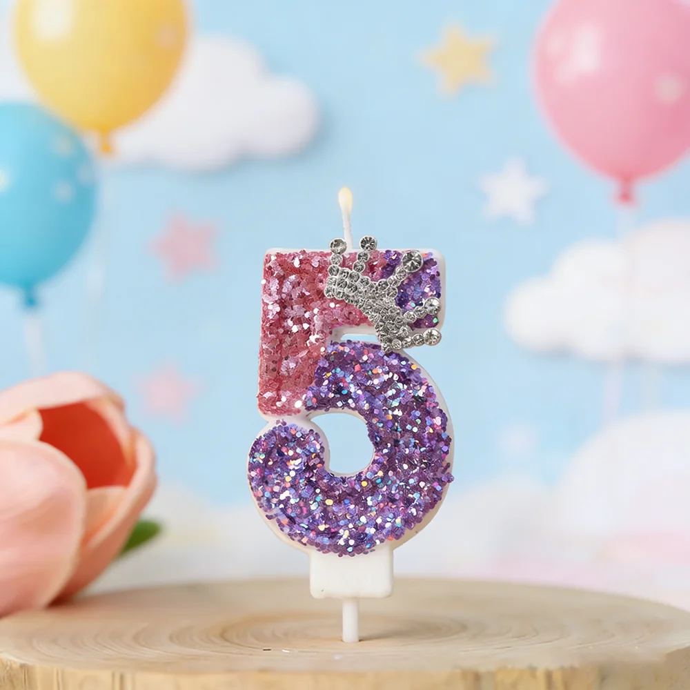 

Number 8 Candles Cake Decoration for Girl's Birthday Candles Glitter Princess Crown Number Candle Happy Birthday Party Supplies