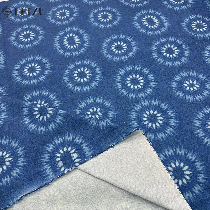 Tie-Dye Printed Fabric Indigo Encrypted Cotton Linen For DIY Decorative Tablecloth,Curtain,Clothing Sewing Material 0.5/1/2M