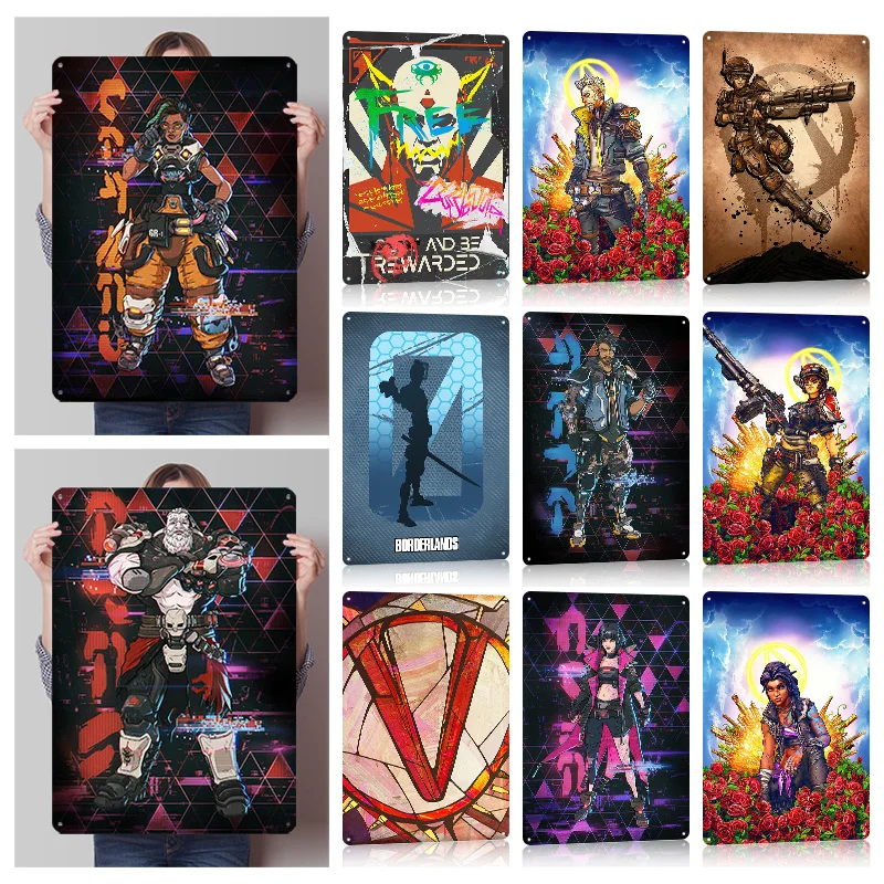 Borderlands Metal Posters Customizable Wall Art Retro Vintage Metal Tin Signs for Game Fans Gaming Room Office Decor House Home