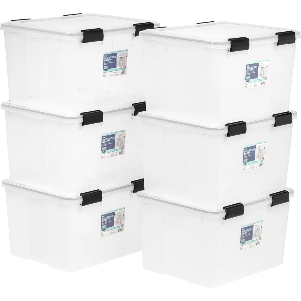 USA 46.6 Quart Plastic Storage Bin Tote Organizing Container with Durable Lid and Seal and Secure Latching Buckles, 6 Pack