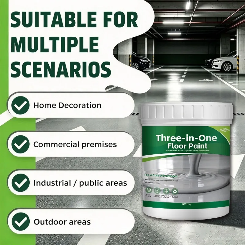 1kg 3 in 1 Water Based Epoxy Floor Paint Wear Resistant Dustproof Waterproof Cement Coating for Factory Warehouse Renovation