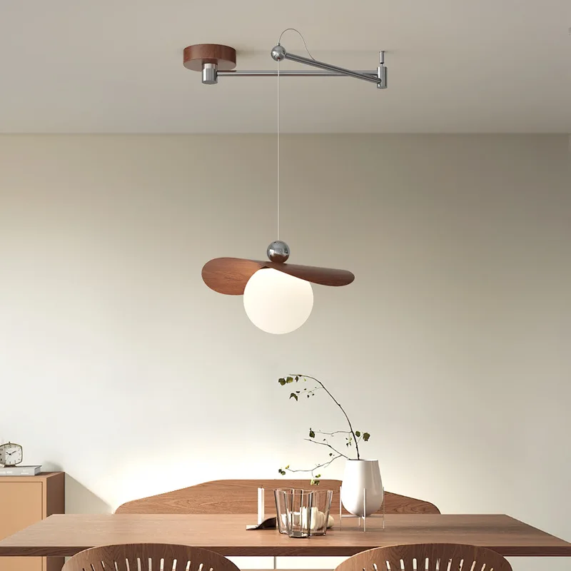 French Antique Style Dining Table Cream Walnut Pendant Light Creative Swing Arm Removable Restaurant Lamp
