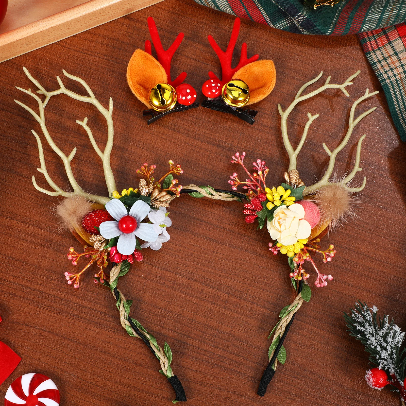 

1Set Antler Headbands for Women Realistic Deer Horns Hair Clips Set Festive Holiday Costume Party Cosplay Photography