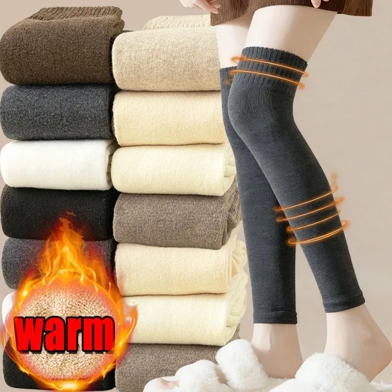 Inverno quente malha sobre o joelho meias engrossar perna alta capa feminina elástica sobre o joelho meia almofada forro proteção contra tempo frio