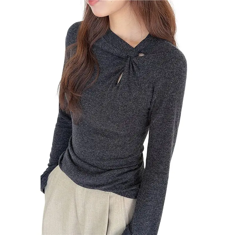 

Женские топы CYL: деловые повседневные наряды, рубашки с длинным рукавом, блузки с воротником-стойкой и узлом, облегающие футболки