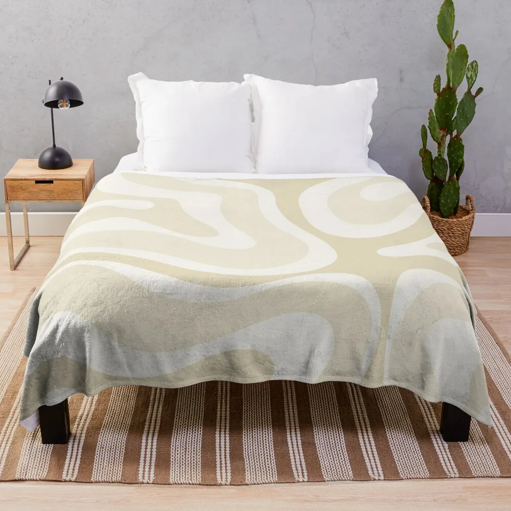 

Modern Retro Liquid Swirl Abstract in Light Linen Beige Throw Blanket Hairy Decorative Sofas Blankets