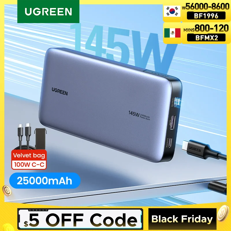 UGREEN 140W Power Bank Portable 25000mAh PD Fast Charging PowerBank for Laptop Notebook Xiaomi 13 Fast Charge External Battery