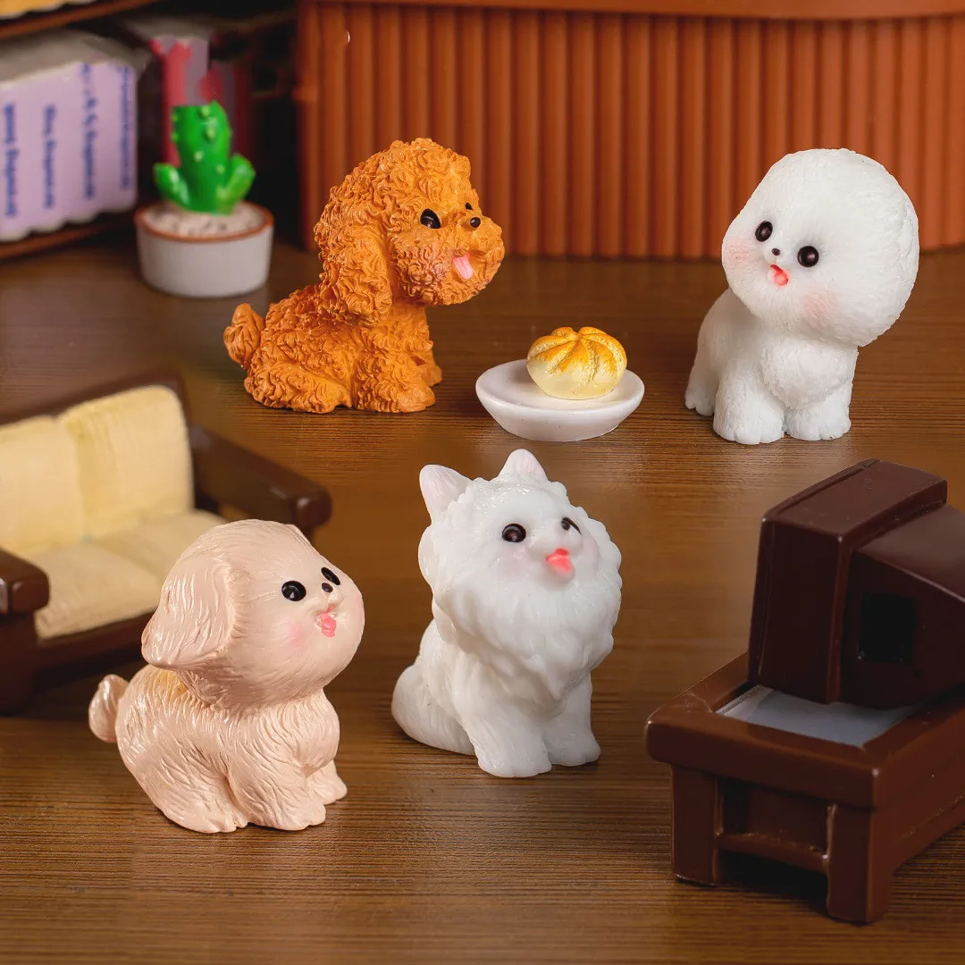 Figurines Miniatures Cute Baby Dog Animals Micro Landscape Ornaments For Home Decorations Room Decor Car Office Desk Accessories