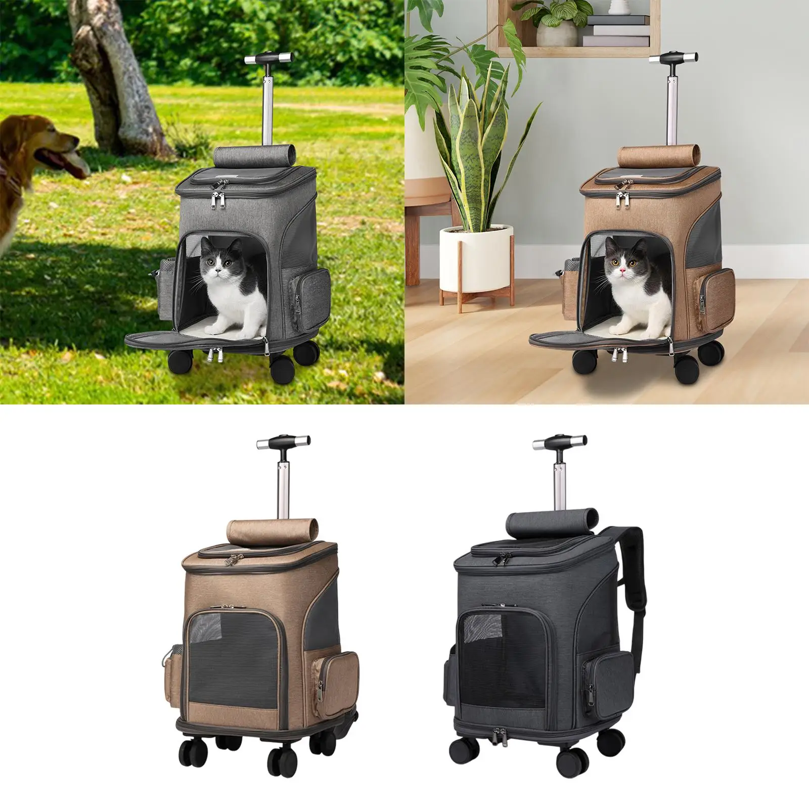 

Cat Trolley Case Portable Dog Carrier Breathable Travel Bag Pet Carrier Backpack with Silent Wheels for Small Animals Puppy Cats