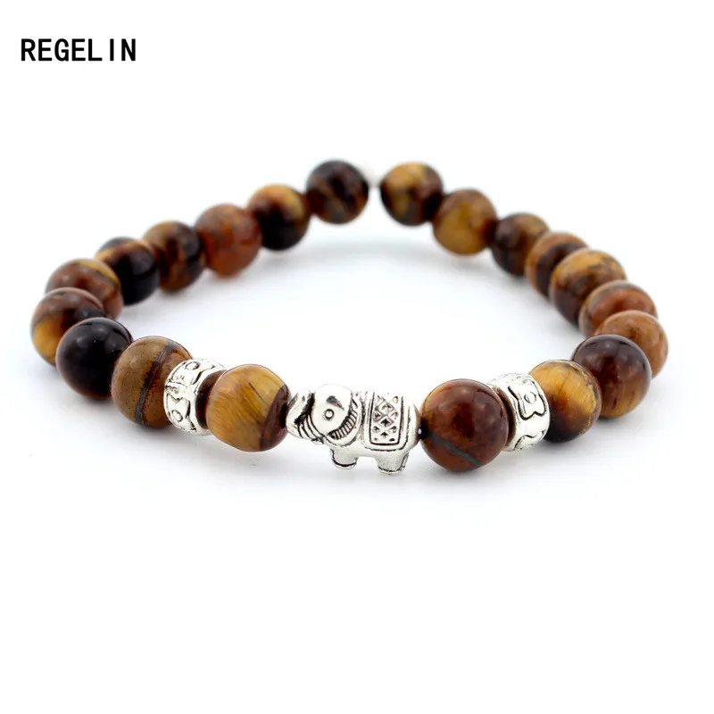 REGELIN Natural Stone Bead Buddha Bracelets For Women Men Jewelry Black Lava Druzy Gift Bracelets Elephant Bangles Pulseras