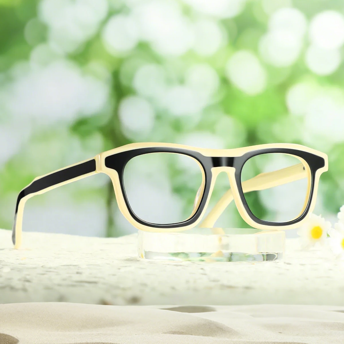 FYTOO Retro Vibrant Black Brown White Color Block Square Round Glasses Classic Stylish, Fits Daily Retro Outfits Durable Acetate